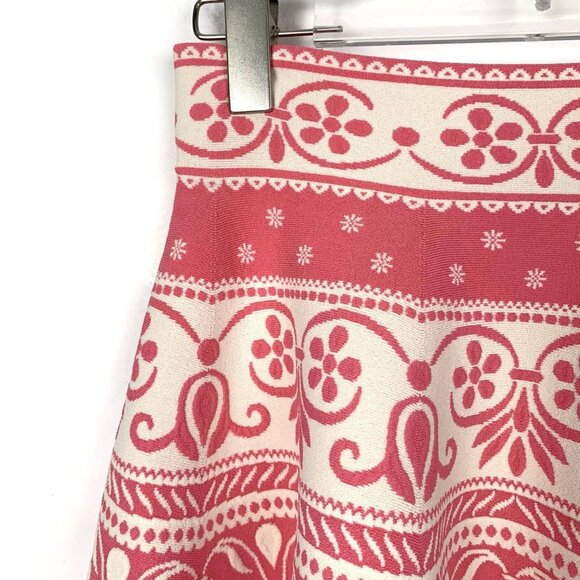 Alexander Mcqueen Pink & Cream Floral Print Knit Skirt M Size - Picture 3 of 8
